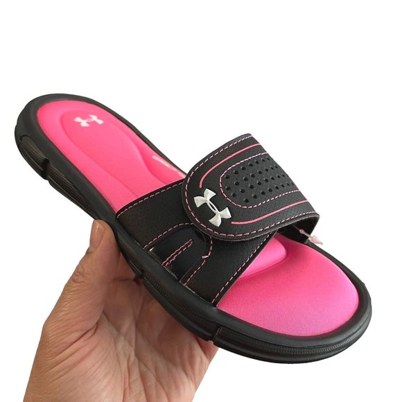 Under Armour Other - Under Armour Girls Slides Sandals Size 2Y Pink Black Lightweight Comfortable
